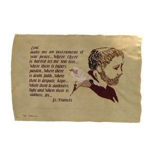 Vintage Finished St. Francis Inspiration Prayer Crewel Needlework